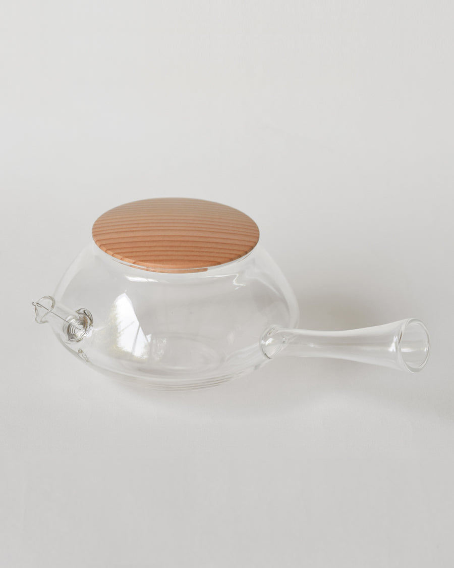 O., Glass Teapot Wooden Lid