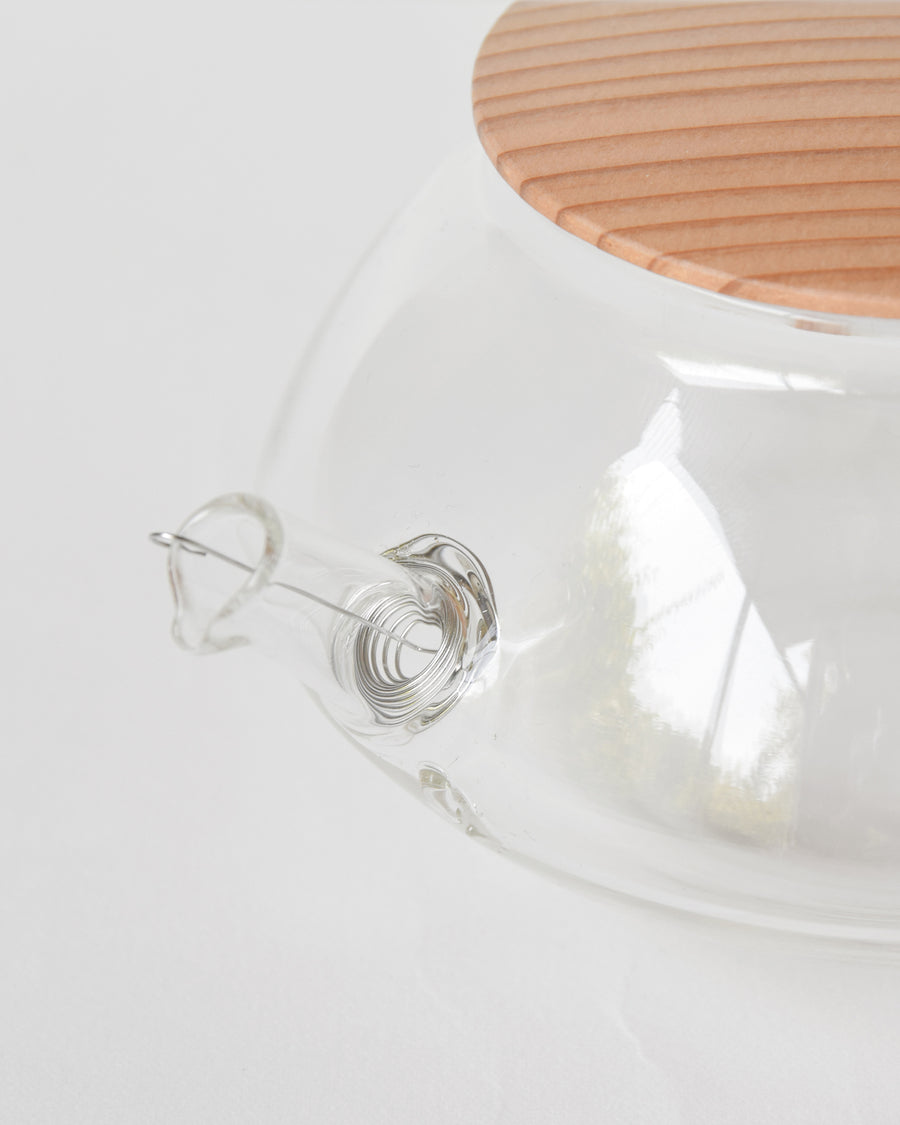O., Glass Teapot Wooden Lid