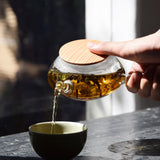 O., Glass Teapot Wooden Lid